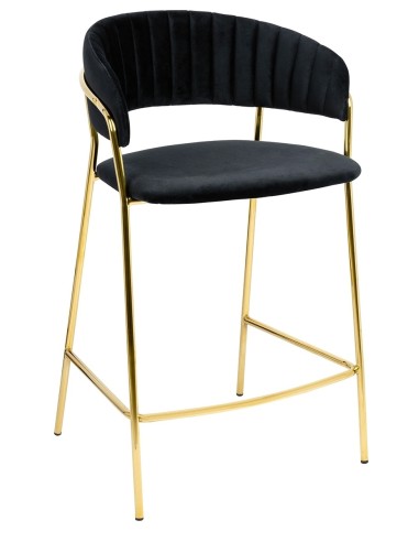 Krzesło barowe MARGO 65 czarne - welur, podstawa złota
